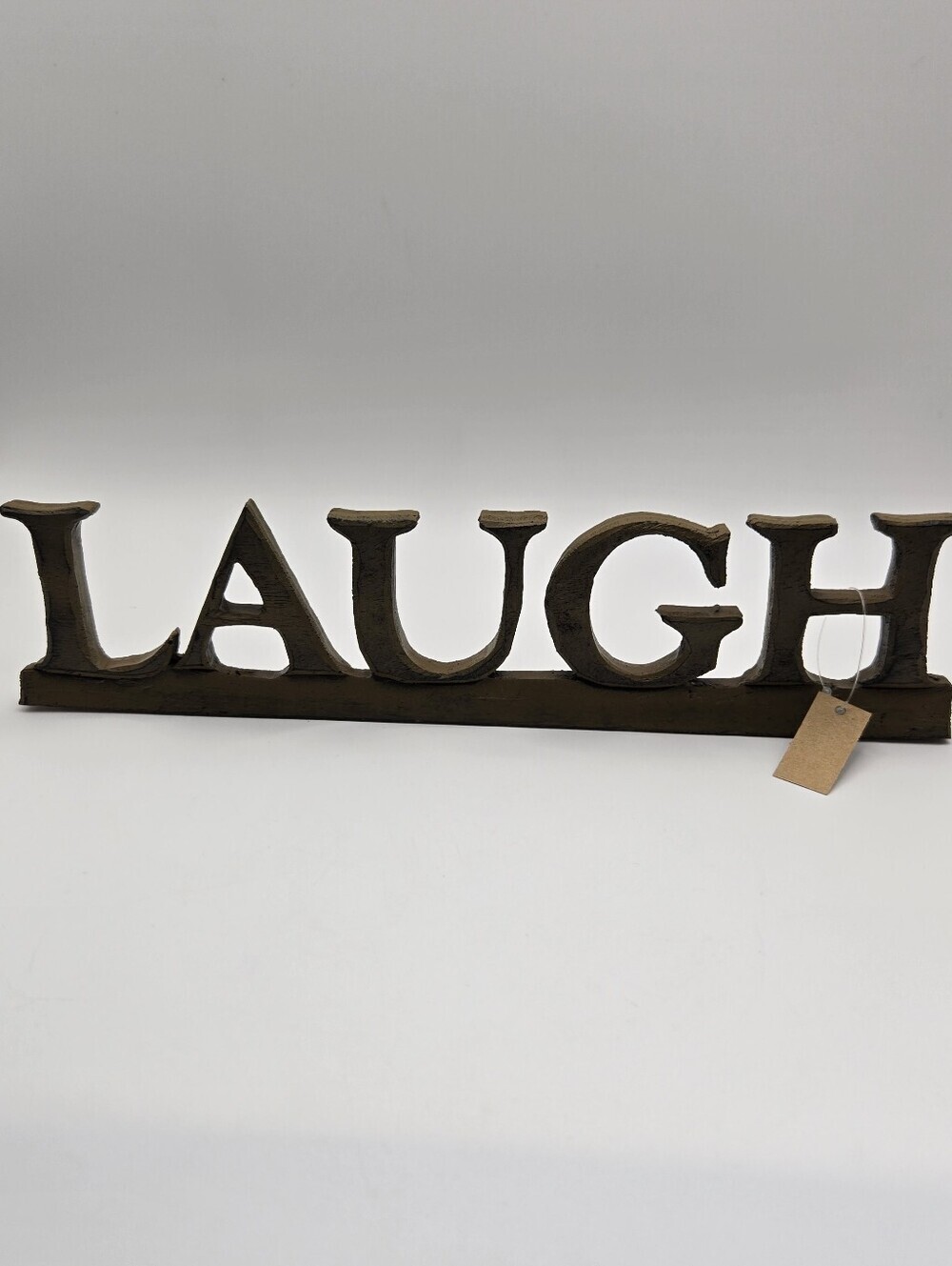 Laugh Sign Resin Tan Rustic Faux Wood Fall Decor Farmhouse Gift Primitive Design